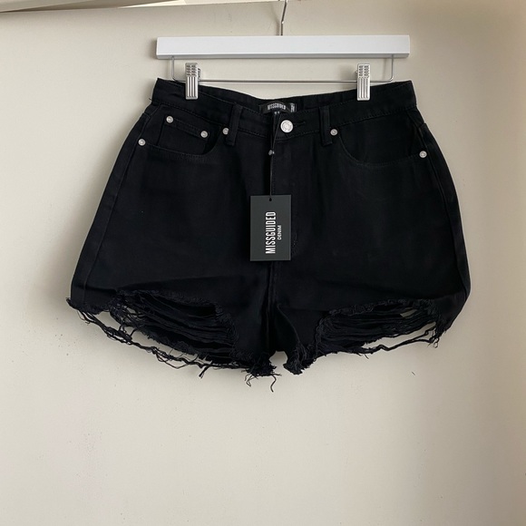 Black Extreme Ripped Hem High Waist Denim Shorts - Picture 5 of 5